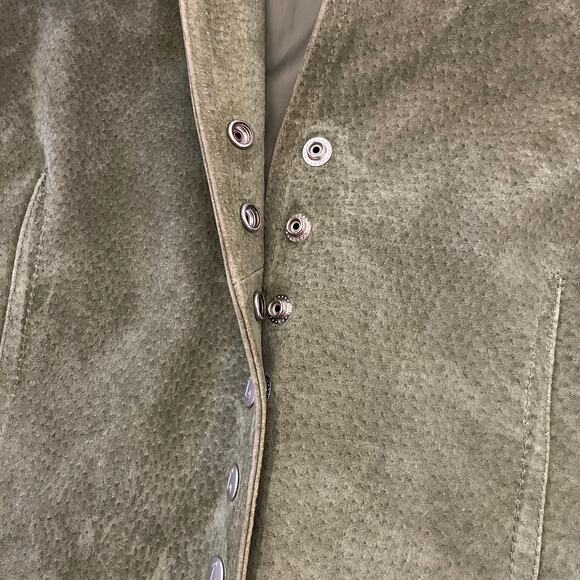 Vintage Live a Little Womens Suede Jacket L 90s Grunge Collared Snap Olive Green - Picture 10 of 16